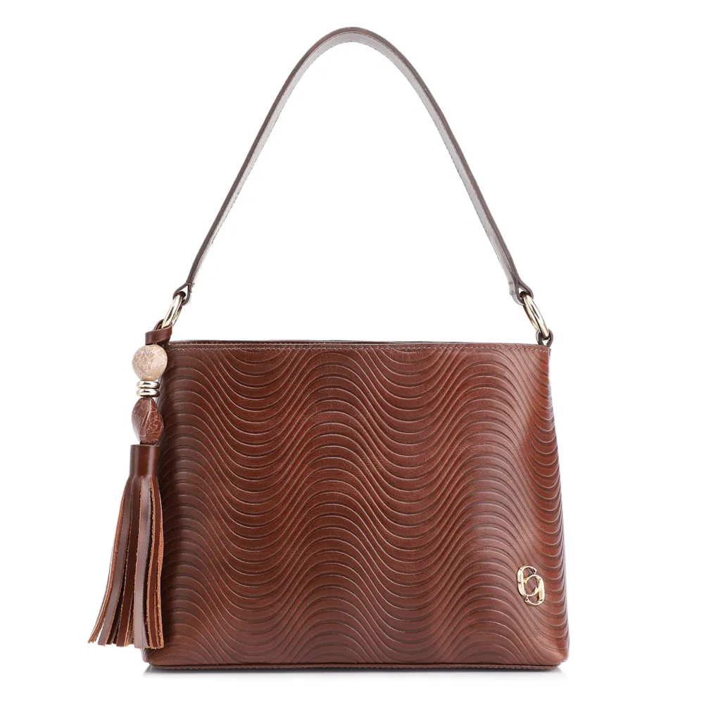 Bolsa De Mão Ondas Couro Marrom