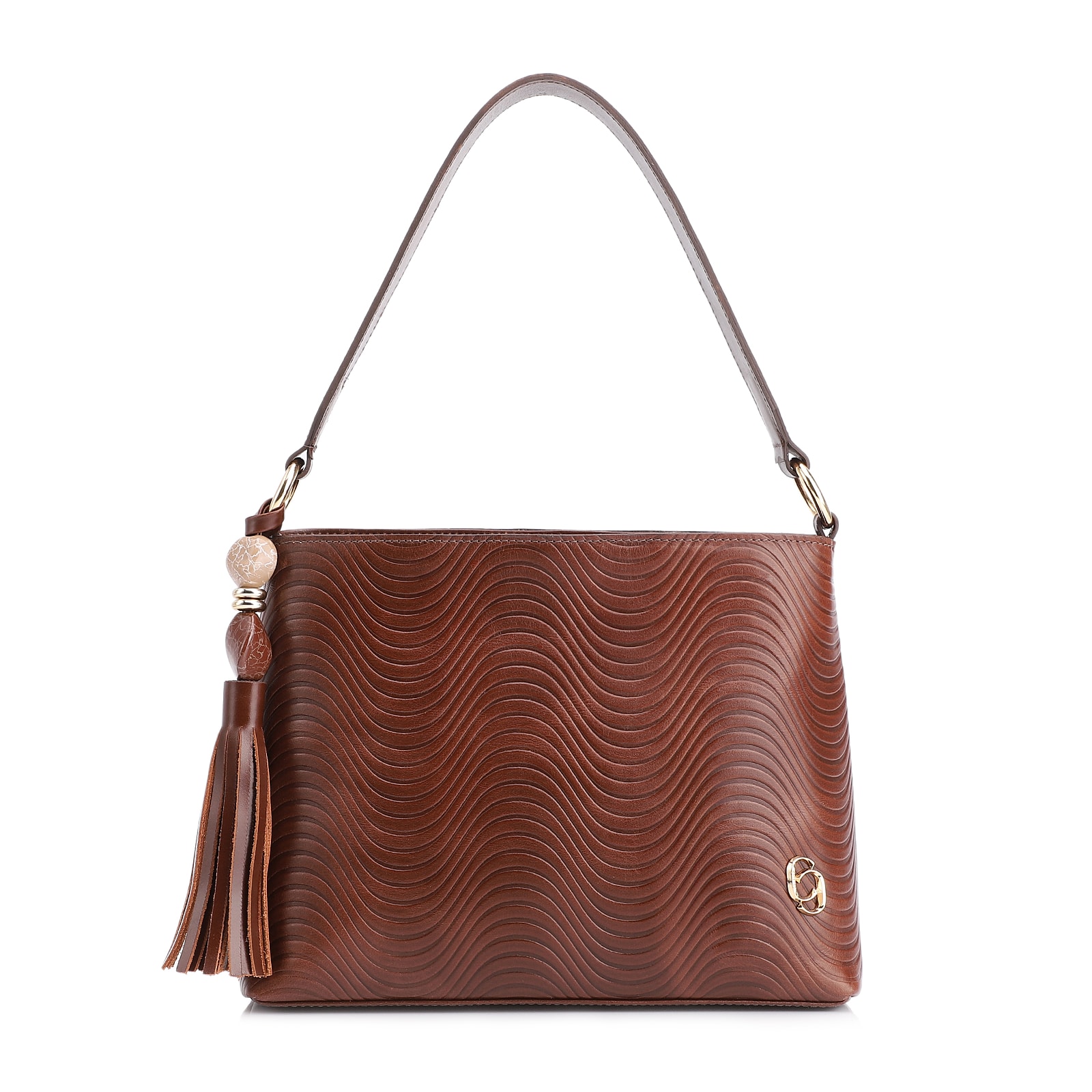 Bolsa De Mão Ondas Couro Marrom