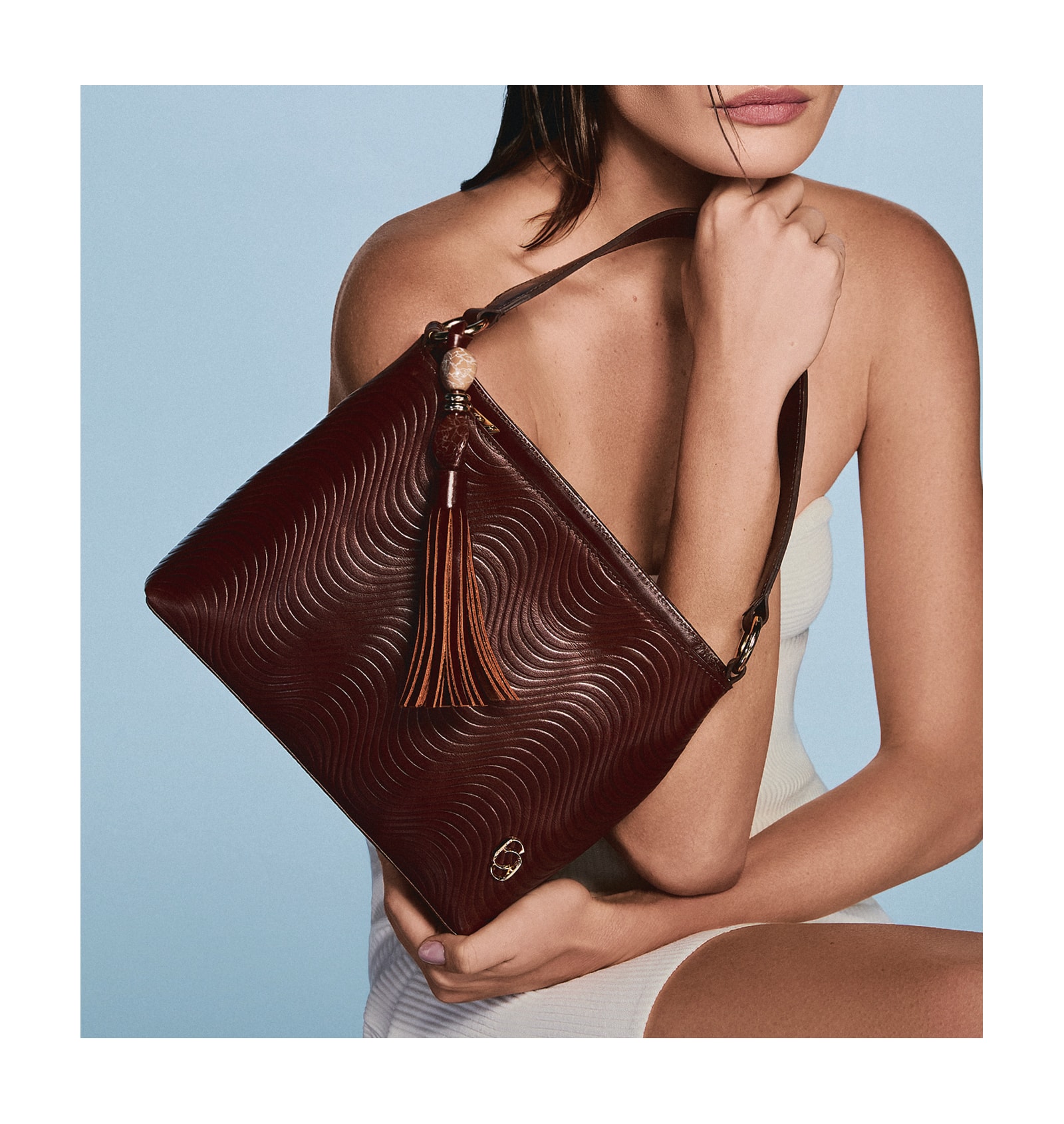 Bolsa De Mão Ondas Couro Marrom