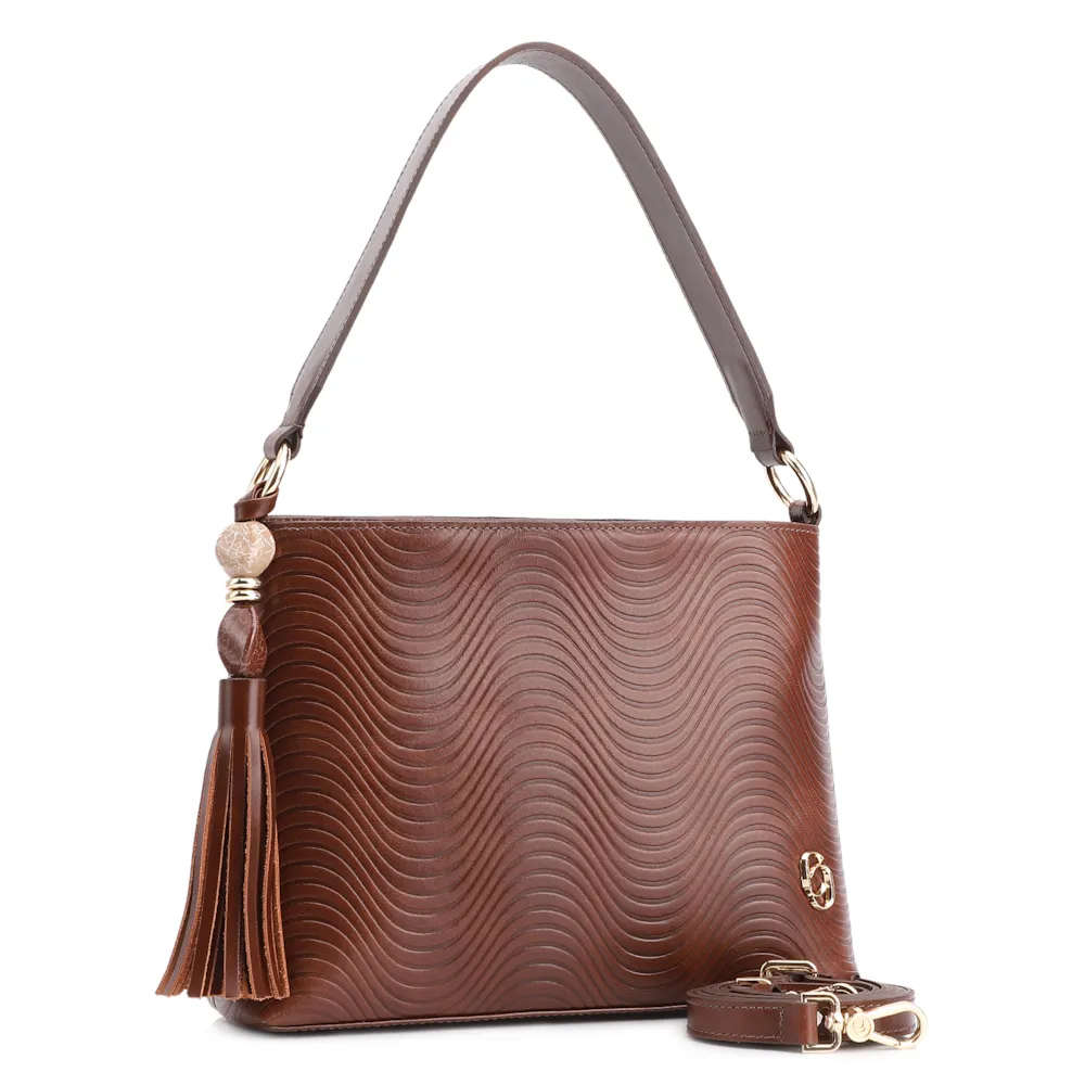 Bolsa De Mão Ondas Couro Marrom - imagem 3