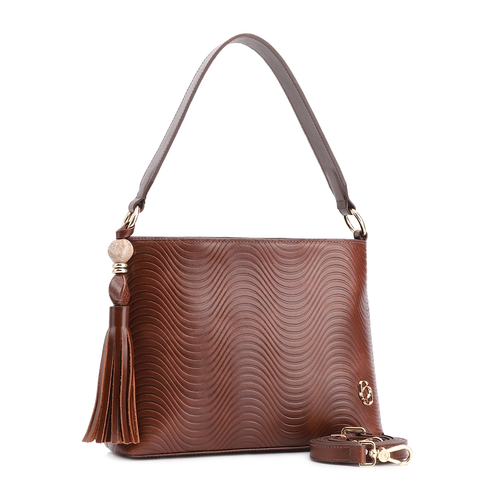 Bolsa De Mão Ondas Couro Marrom