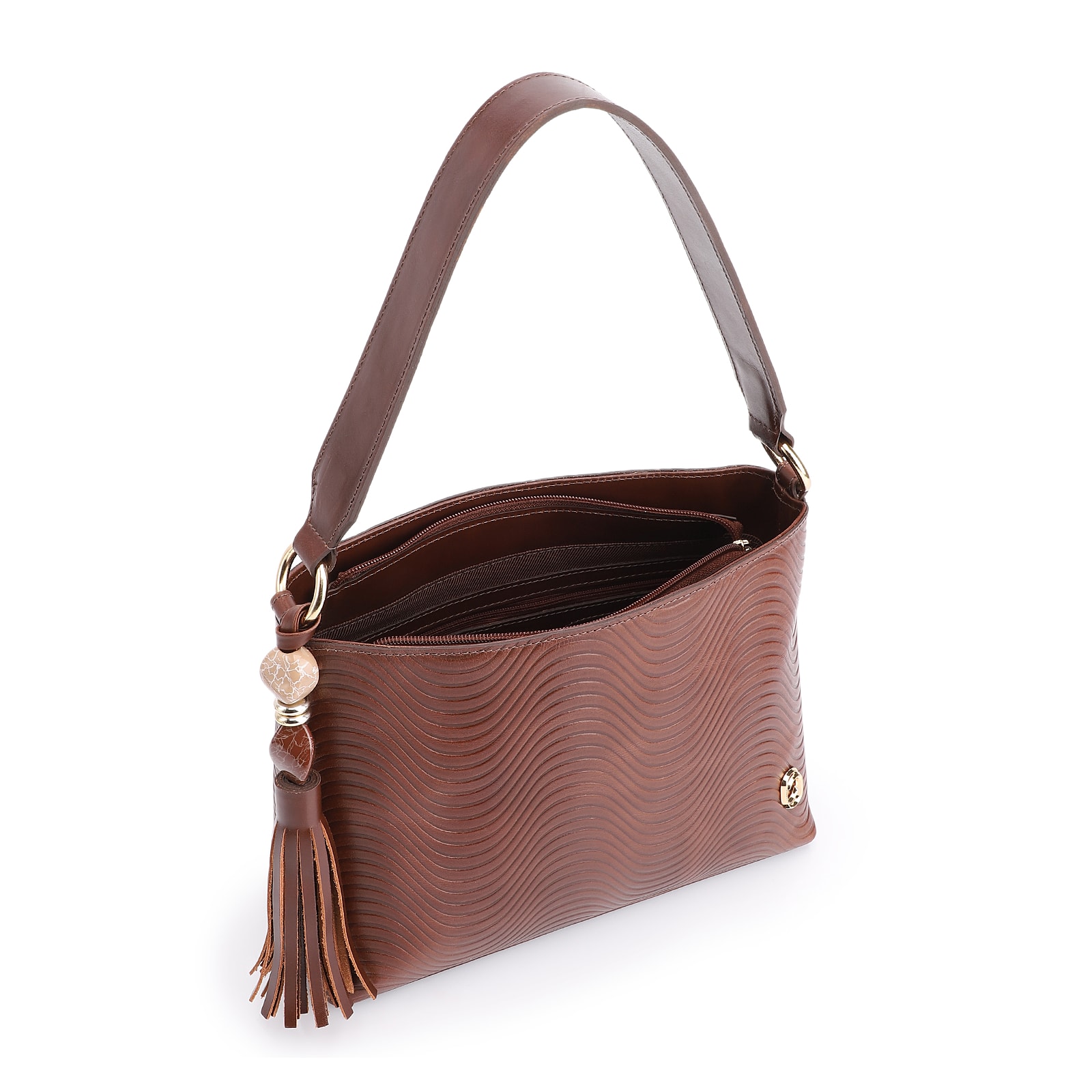 Bolsa De Mão Ondas Couro Marrom