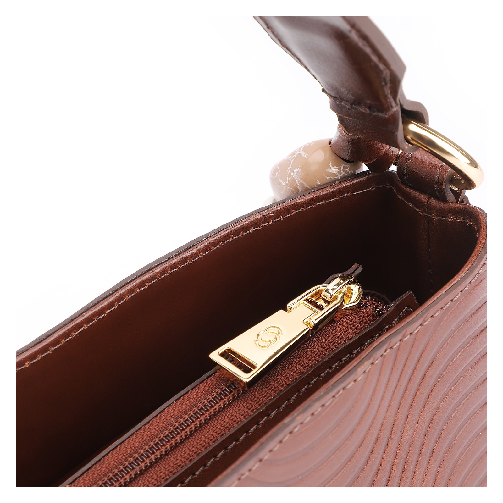 Bolsa De Mão Ondas Couro Marrom