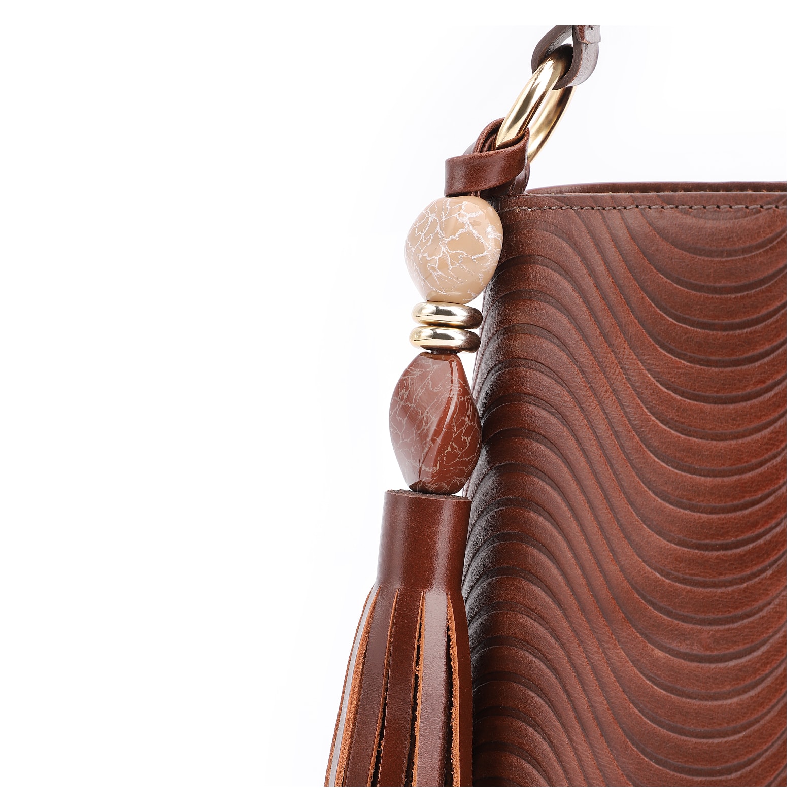 Bolsa De Mão Ondas Couro Marrom