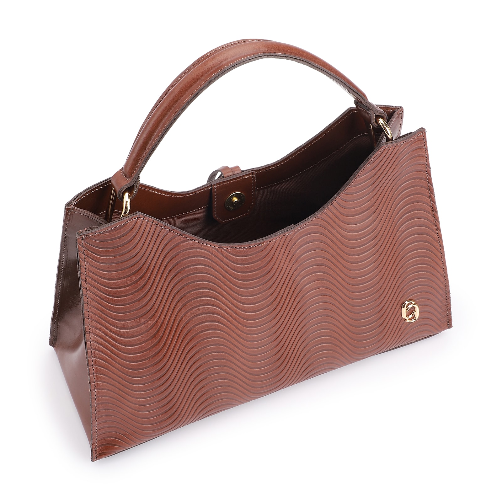 Bolsa De Mão Ondas Couro Marrom