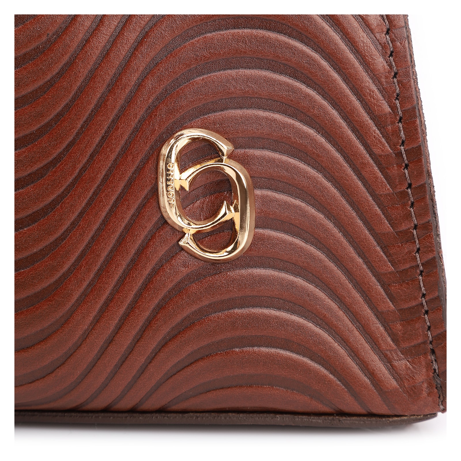 Bolsa De Mão Ondas Couro Marrom