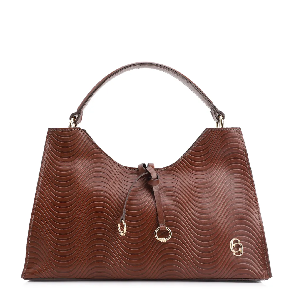 Bolsa De Mão Ondas Couro Marrom