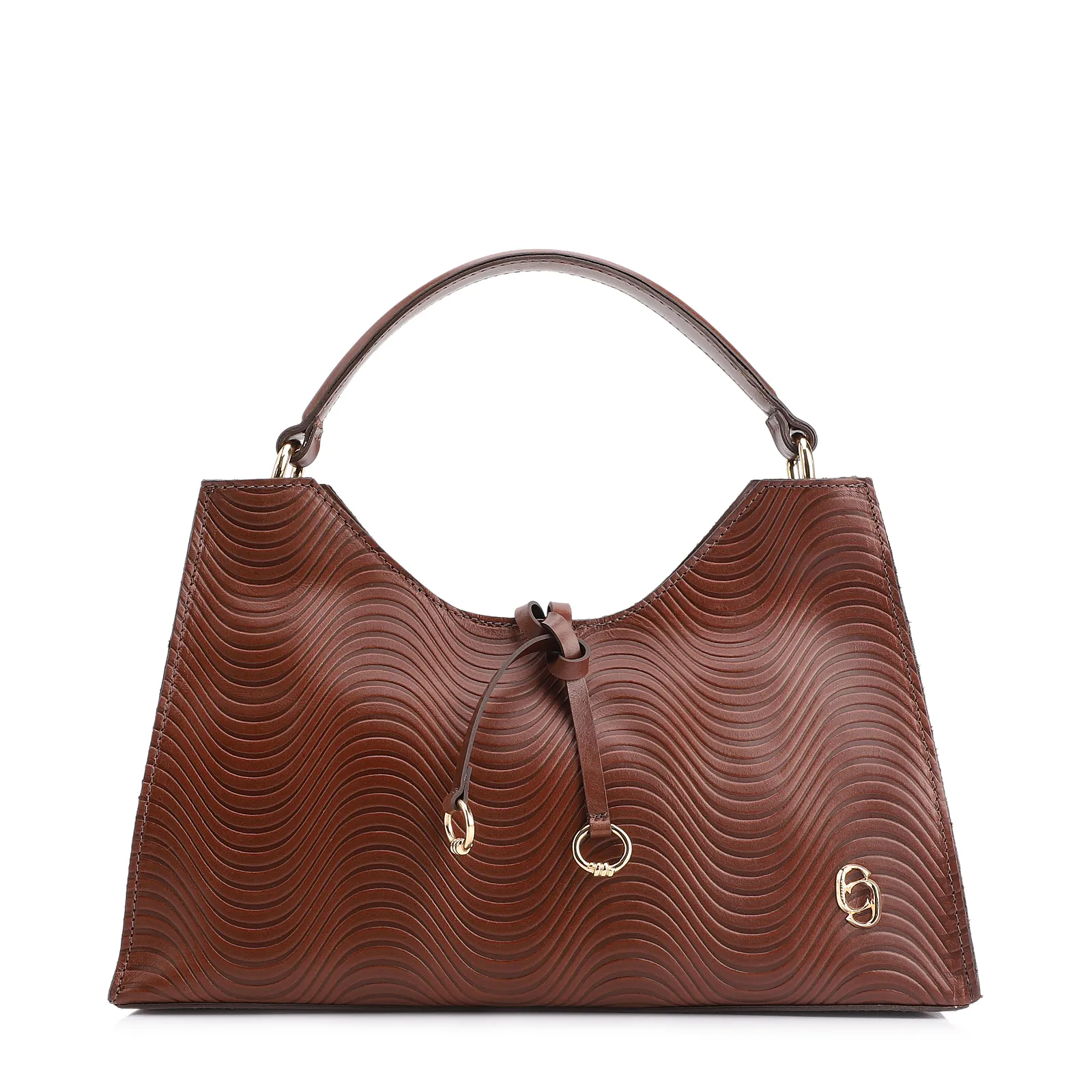 Bolsa De Mão Ondas Couro Marrom