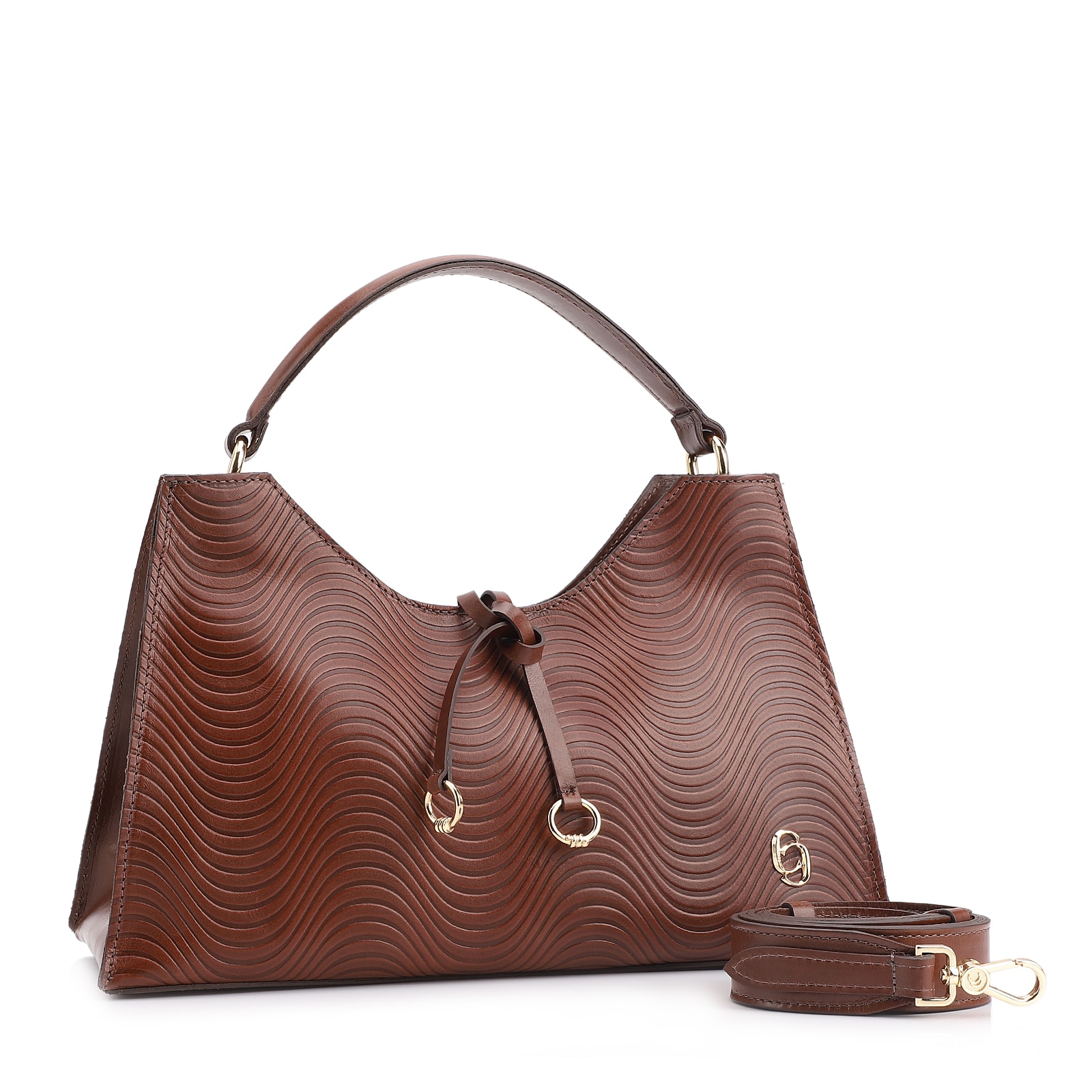 Bolsa De Mão Ondas Couro Marrom