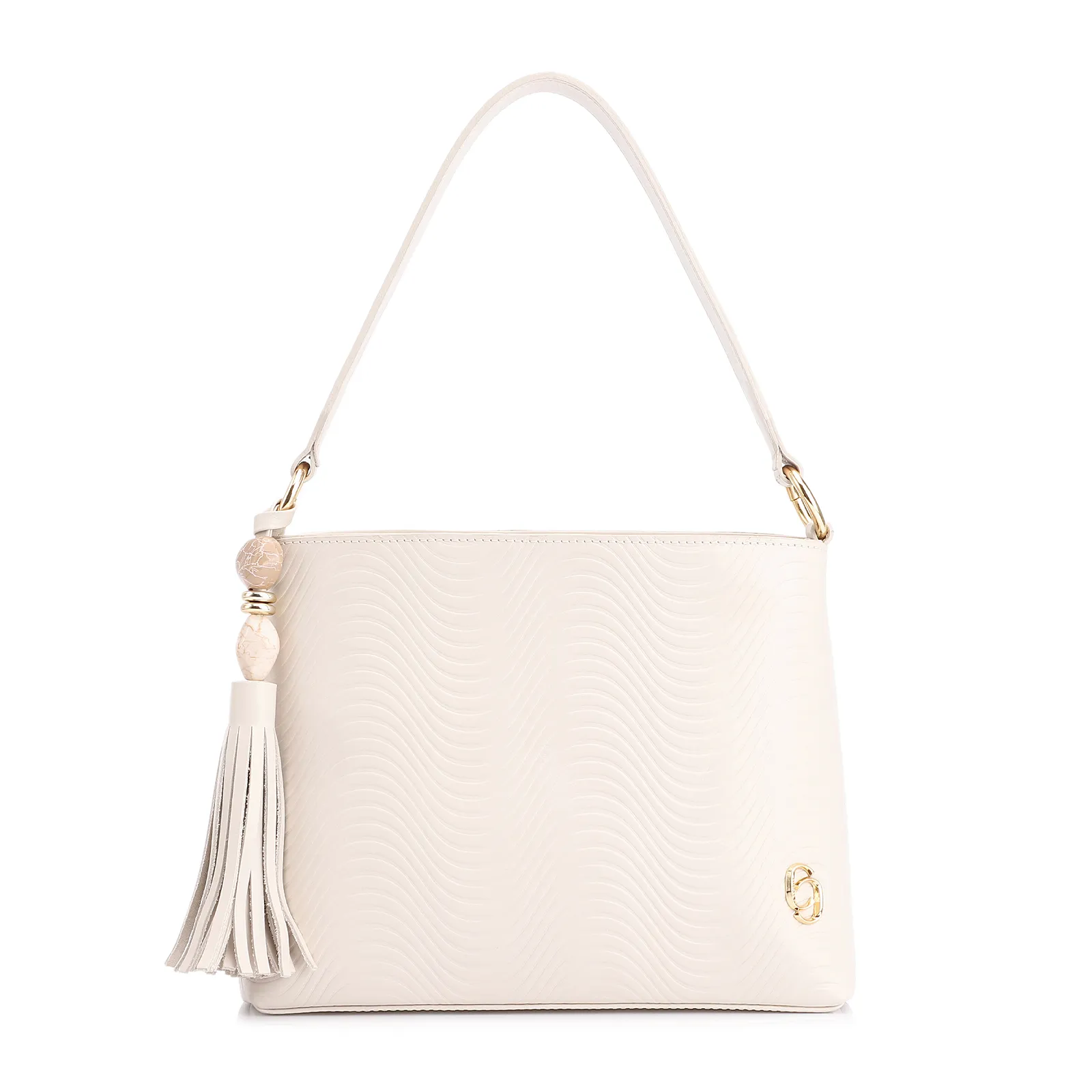 Bolsa De Mão Ondas Couro Off White