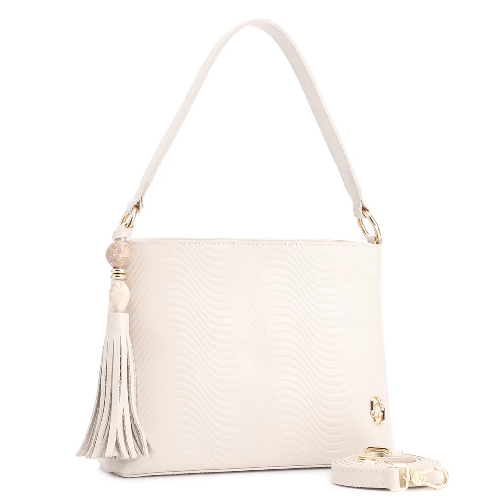 Bolsa De Mão Ondas Couro Off White - imagem 3