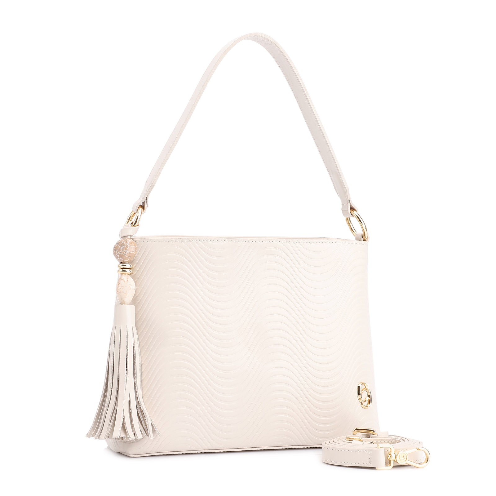 Bolsa De Mão Ondas Couro Off White