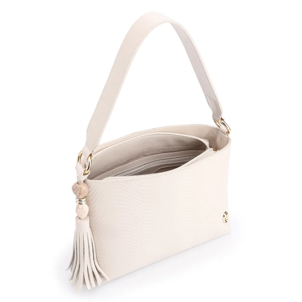 Bolsa De Mão Ondas Couro Off White - imagem 5