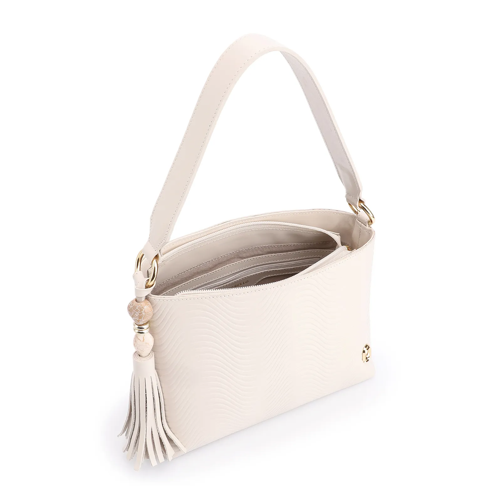 Bolsa De Mão Ondas Couro Off White