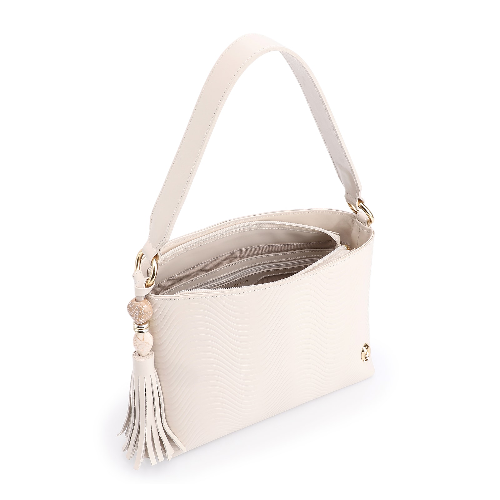 Bolsa De Mão Ondas Couro Off White