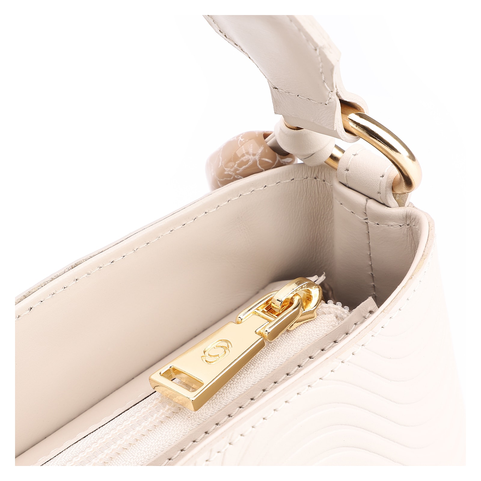Bolsa De Mão Ondas Couro Off White