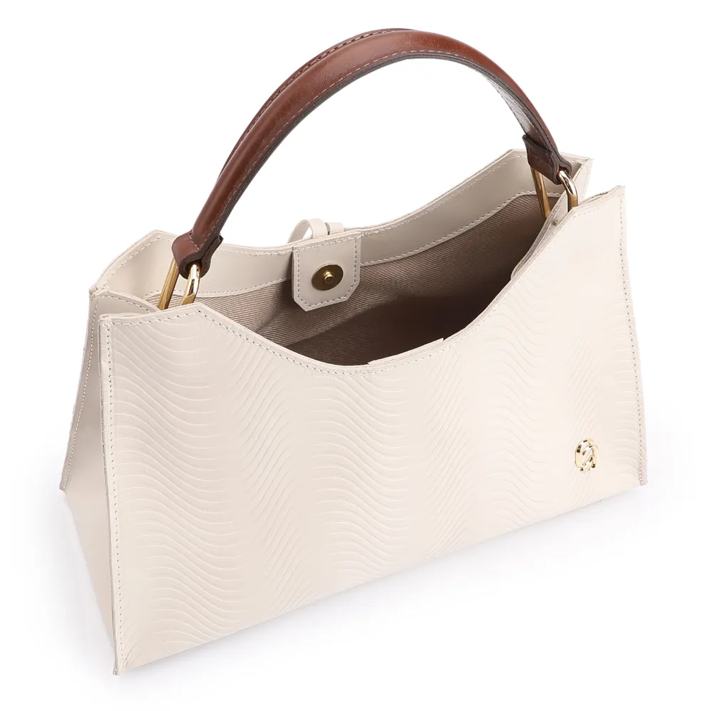 Bolsa De Mão Ondas Couro Off White/Couro Marrom - imagem 4
