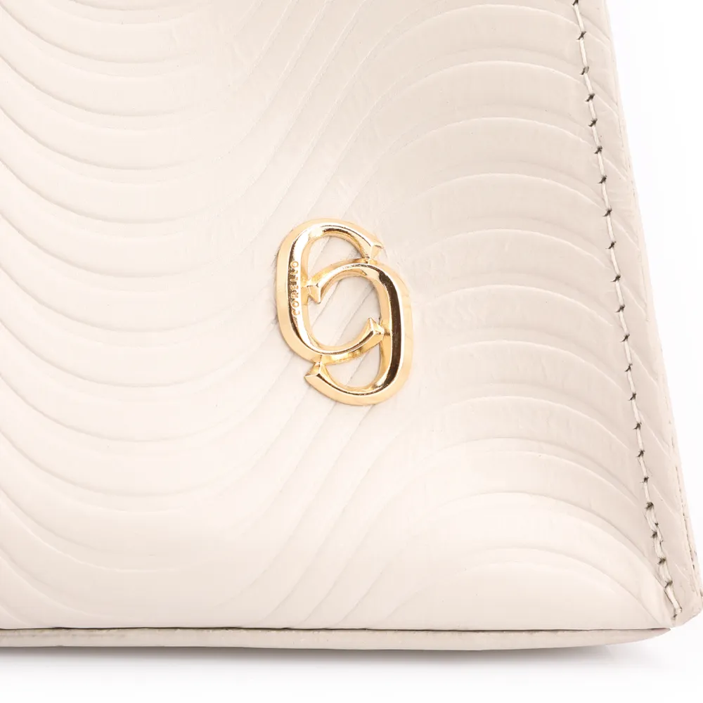 Bolsa De Mão Ondas Couro Off White/Couro Marrom - imagem 6