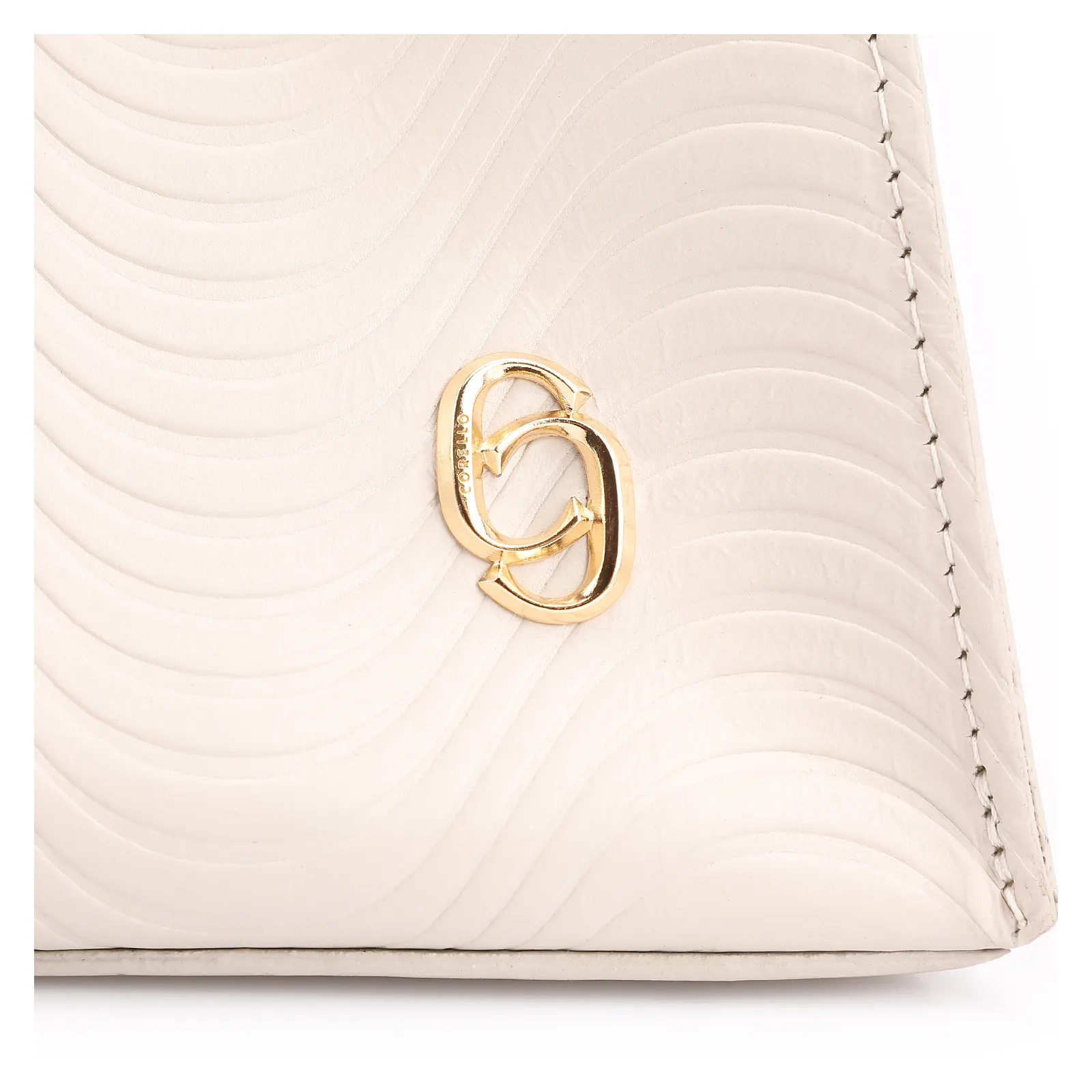 Bolsa De Mão Ondas Couro Off White/Couro Marrom
