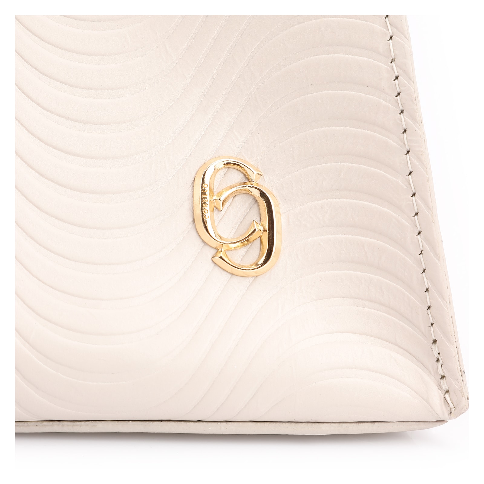 Bolsa De Mão Ondas Couro Off White/Couro Marrom