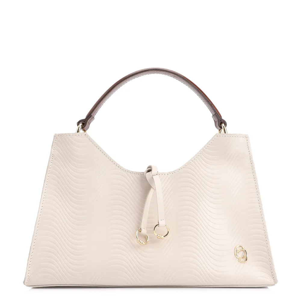 Bolsa De Mão Ondas Couro Off White/Couro Marrom
