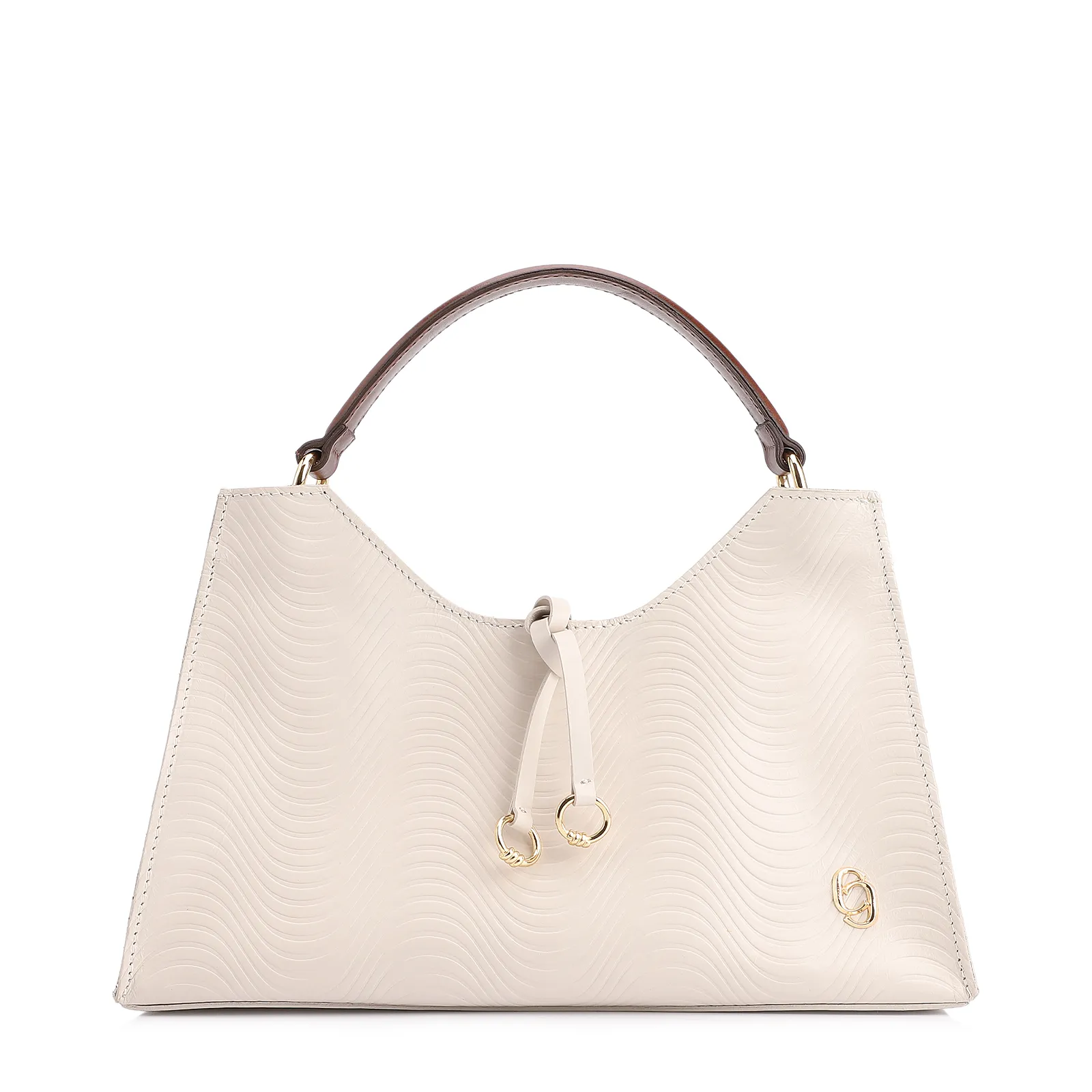 Bolsa De Mão Ondas Couro Off White/Couro Marrom