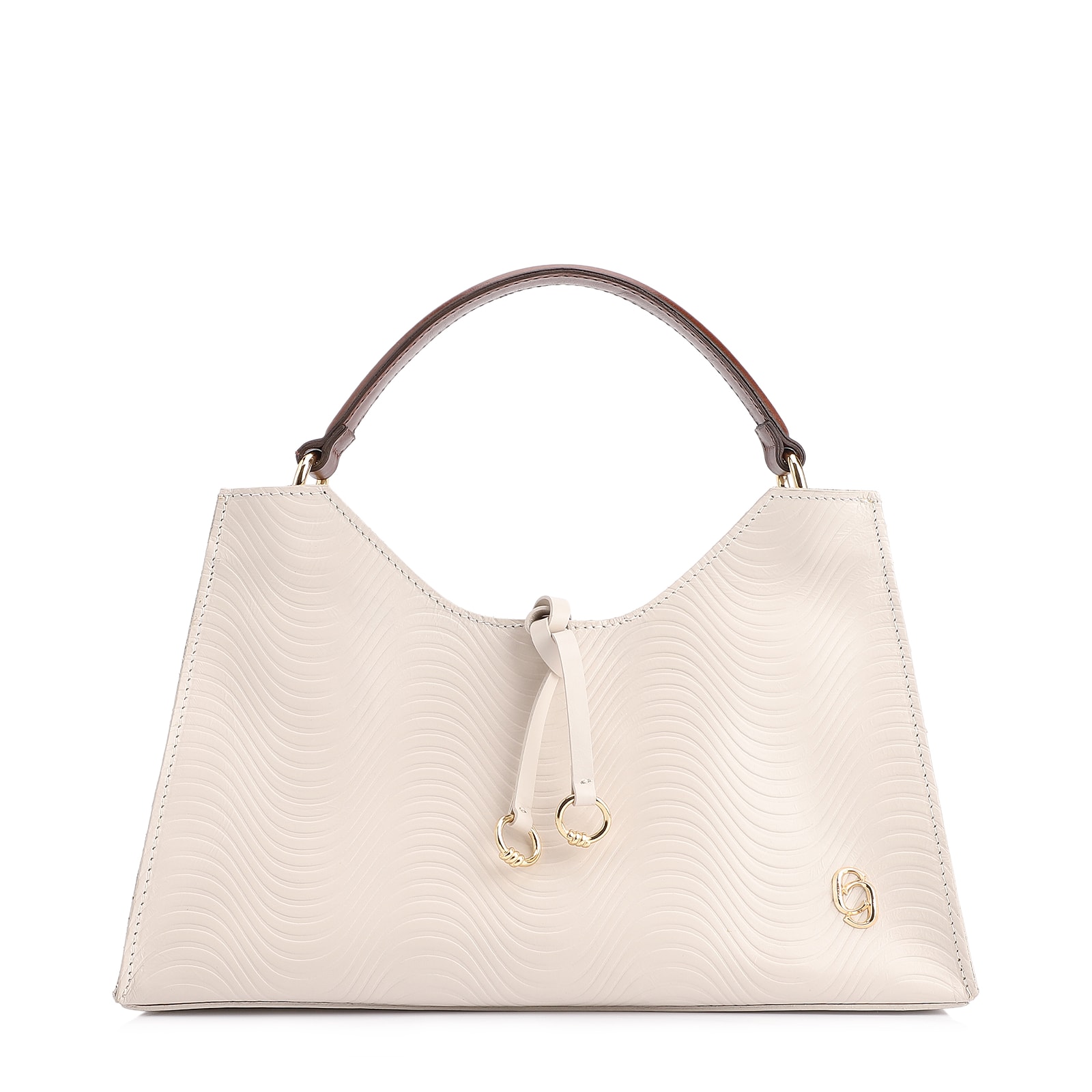 Bolsa De Mão Ondas Couro Off White/Couro Marrom