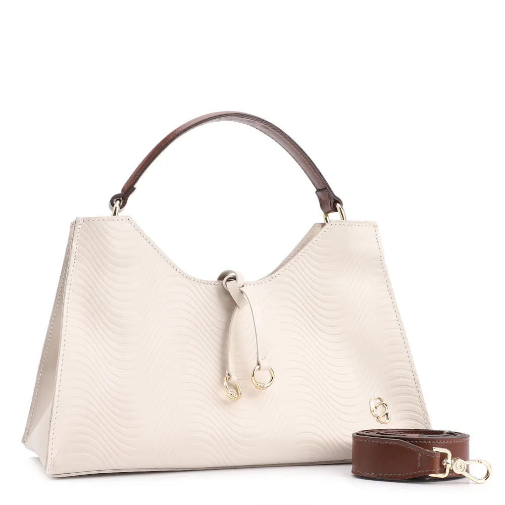 Bolsa De Mão Ondas Couro Off White/Couro Marrom - imagem 2