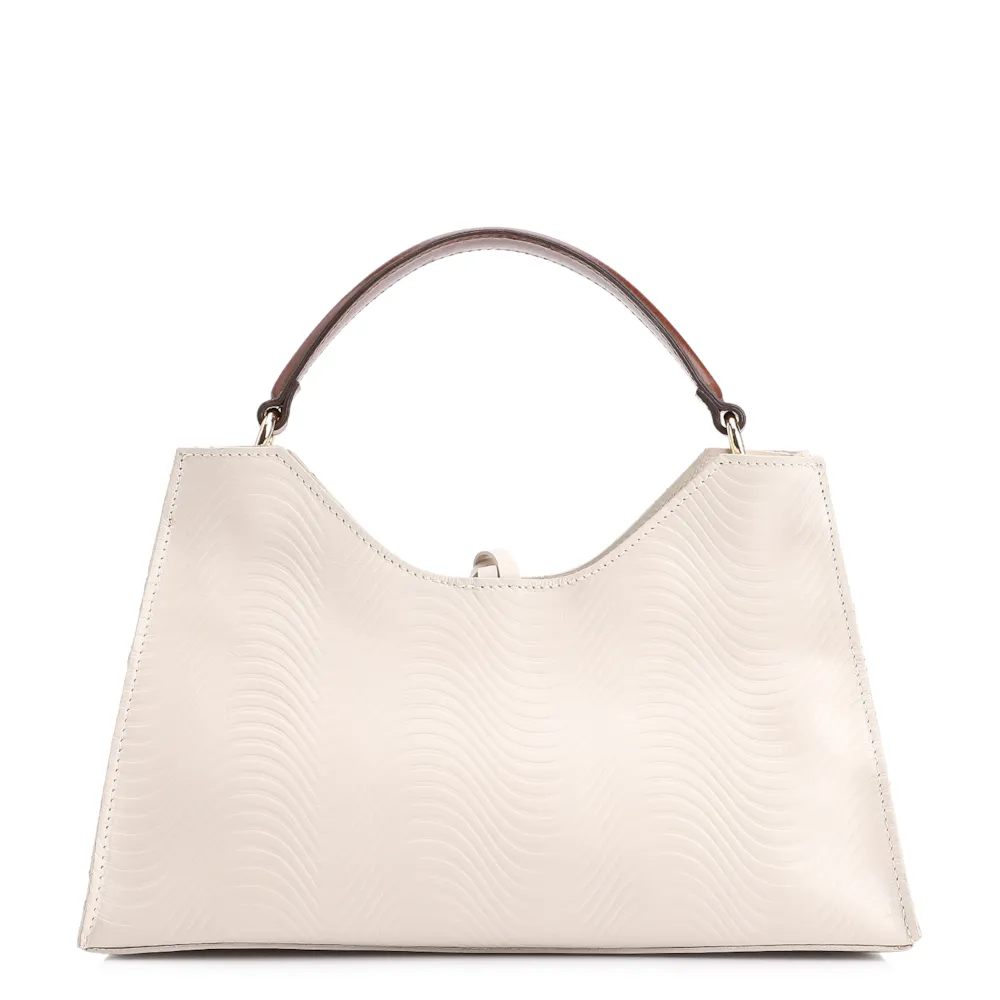 Bolsa De Mão Ondas Couro Off White/Couro Marrom - imagem 3