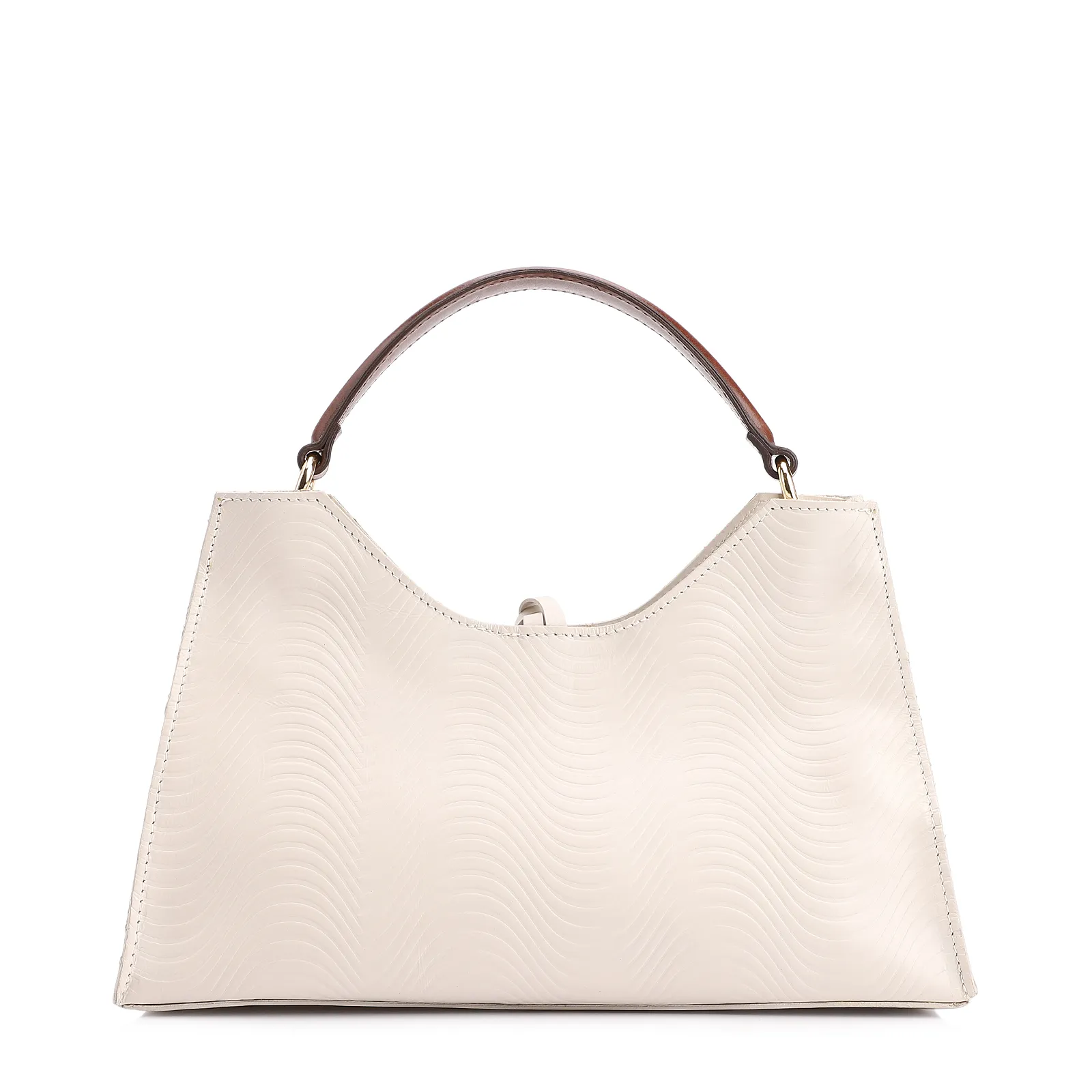 Bolsa De Mão Ondas Couro Off White/Couro Marrom