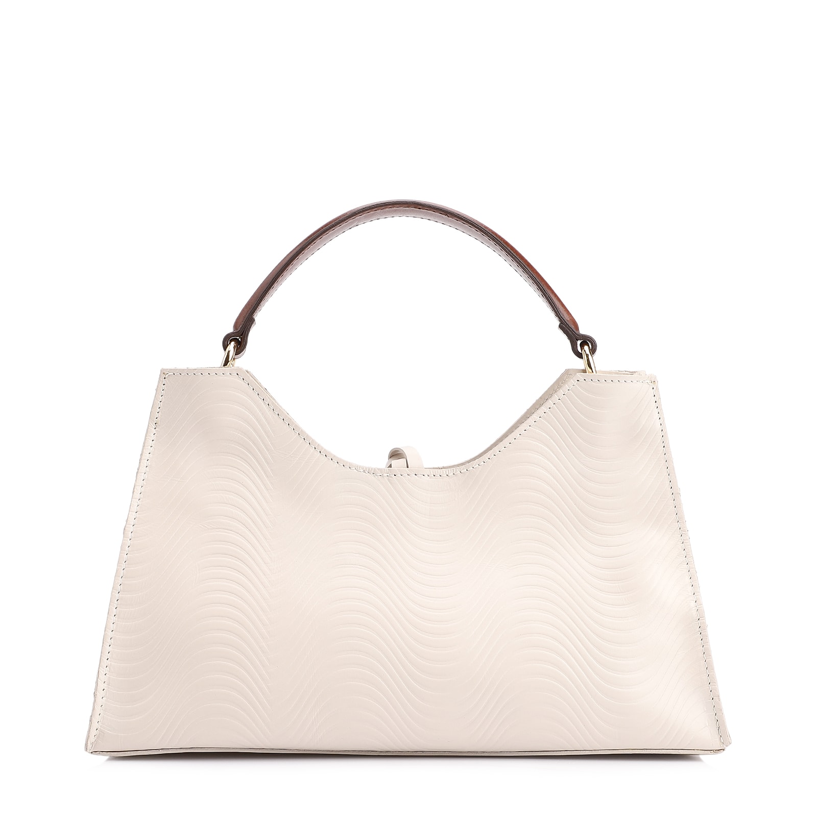 Bolsa De Mão Ondas Couro Off White/Couro Marrom