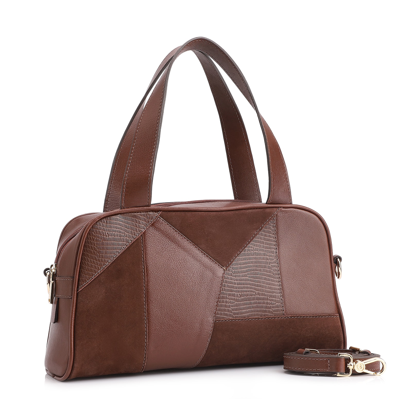 Bolsa De Mão Patchwork Couro Marrom