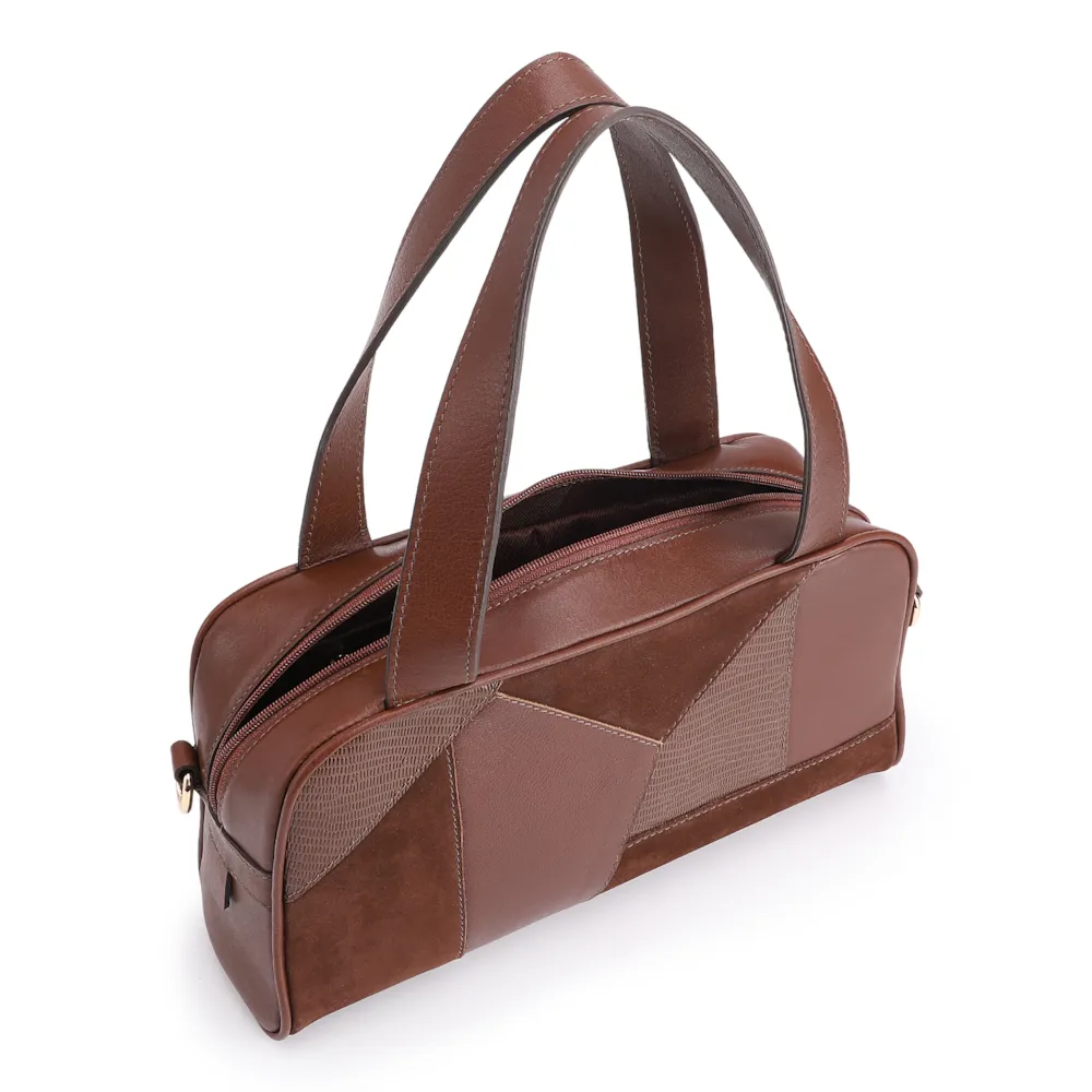 Bolsa De Mão Patchwork Couro Marrom - imagem 5