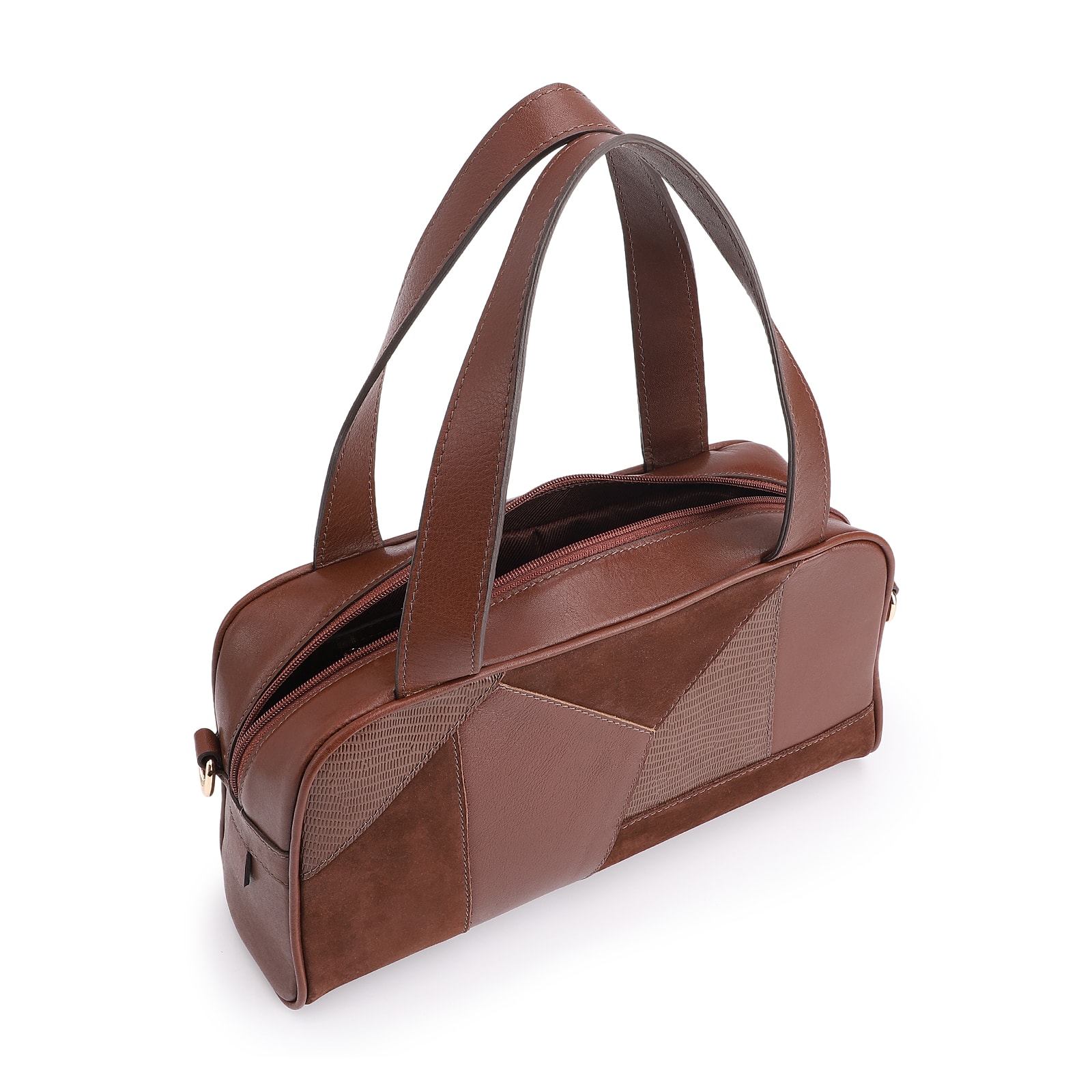 Bolsa De Mão Patchwork Couro Marrom