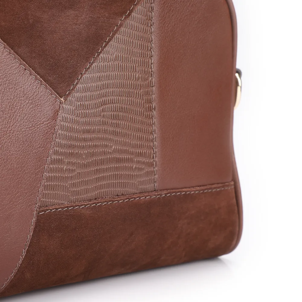 Bolsa De Mão Patchwork Couro Marrom - imagem 8