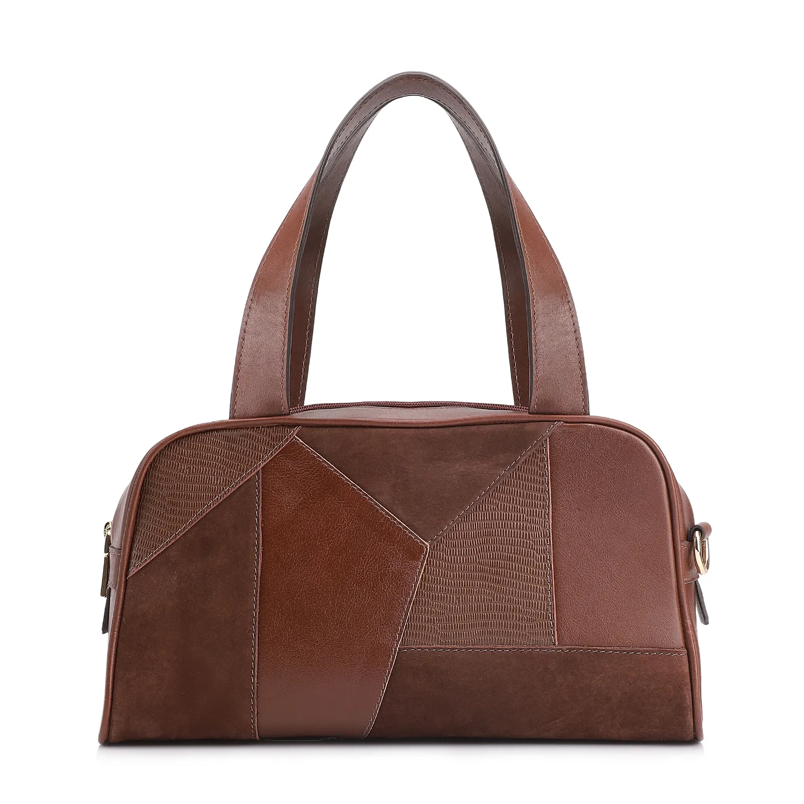 Bolsa De Mão Patchwork Couro Marrom