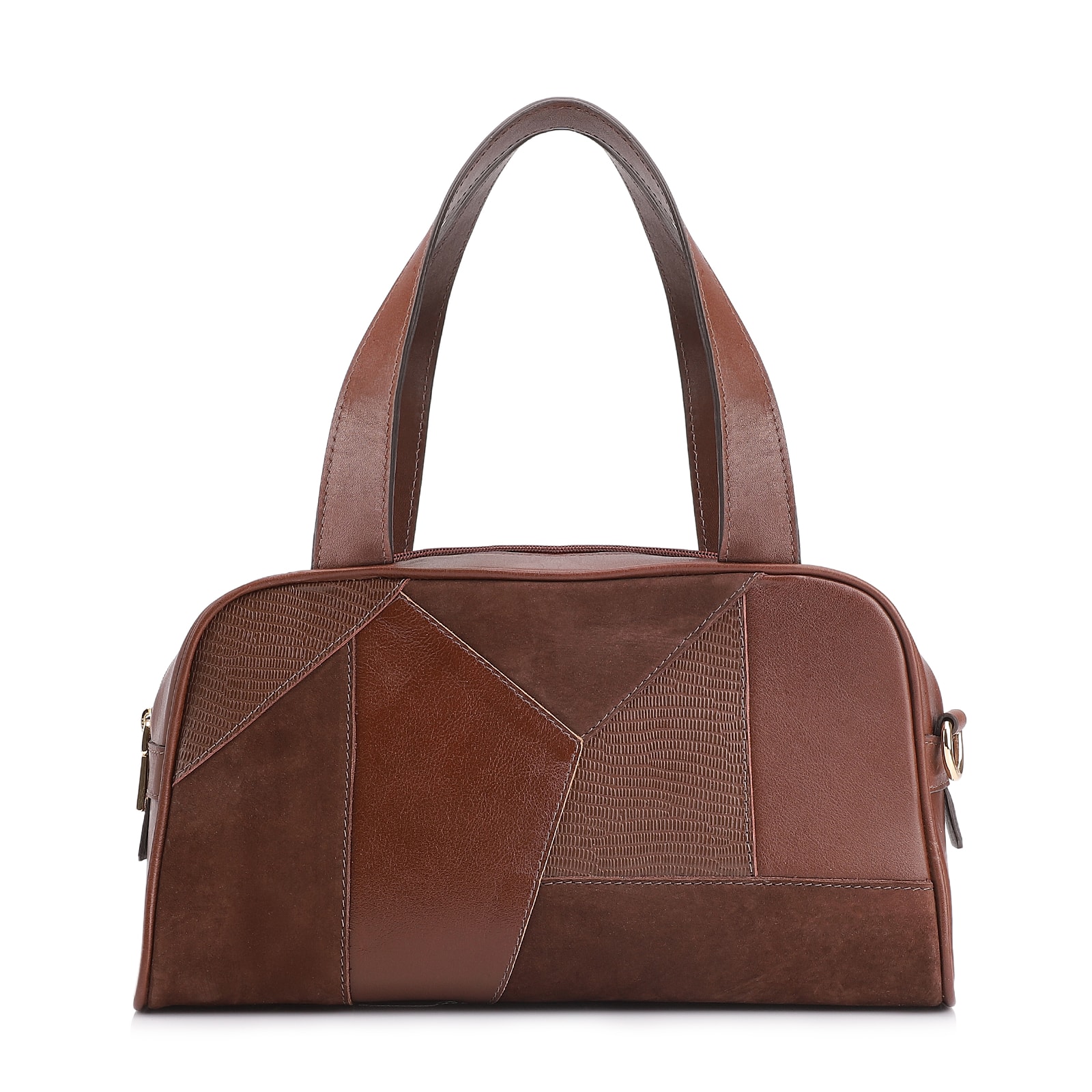Bolsa De Mão Patchwork Couro Marrom
