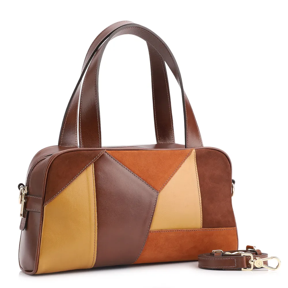 Bolsa De Mão Patchwork Couro Marrom/Couro Colors - imagem 3
