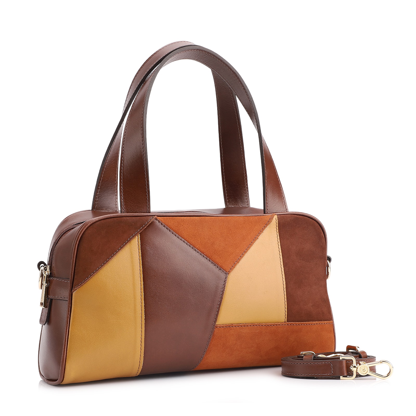 Bolsa De Mão Patchwork Couro Marrom/Couro Colors