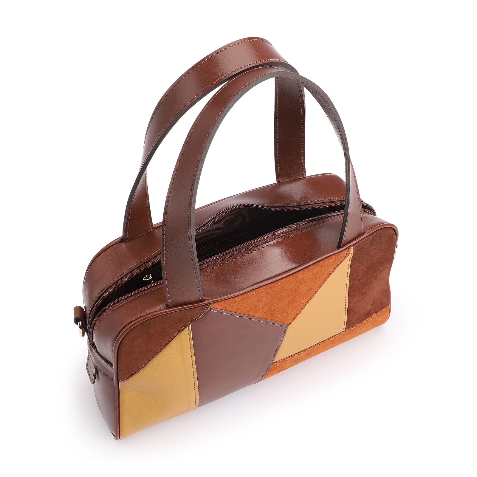 Bolsa De Mão Patchwork Couro Marrom/Couro Colors