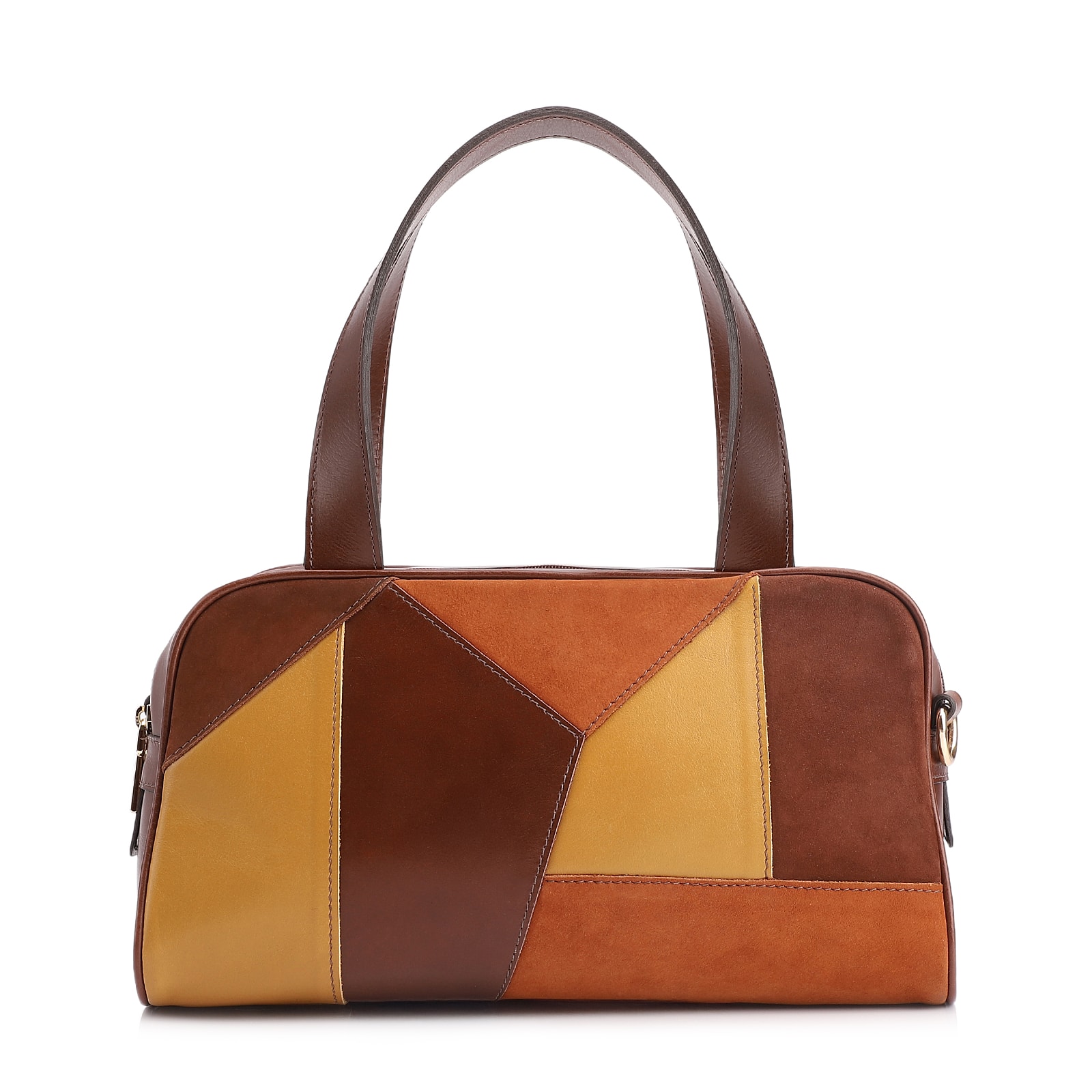 Bolsa De Mão Patchwork Couro Marrom/Couro Colors