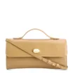 Bolsa De Mão Pequena Couro Bege Aplique Dourado - imagem 1