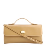 Bolsa De Mão Pequena Couro Bege Aplique Dourado