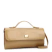 Bolsa De Mão Pequena Couro Bege Aplique Dourado - imagem 3