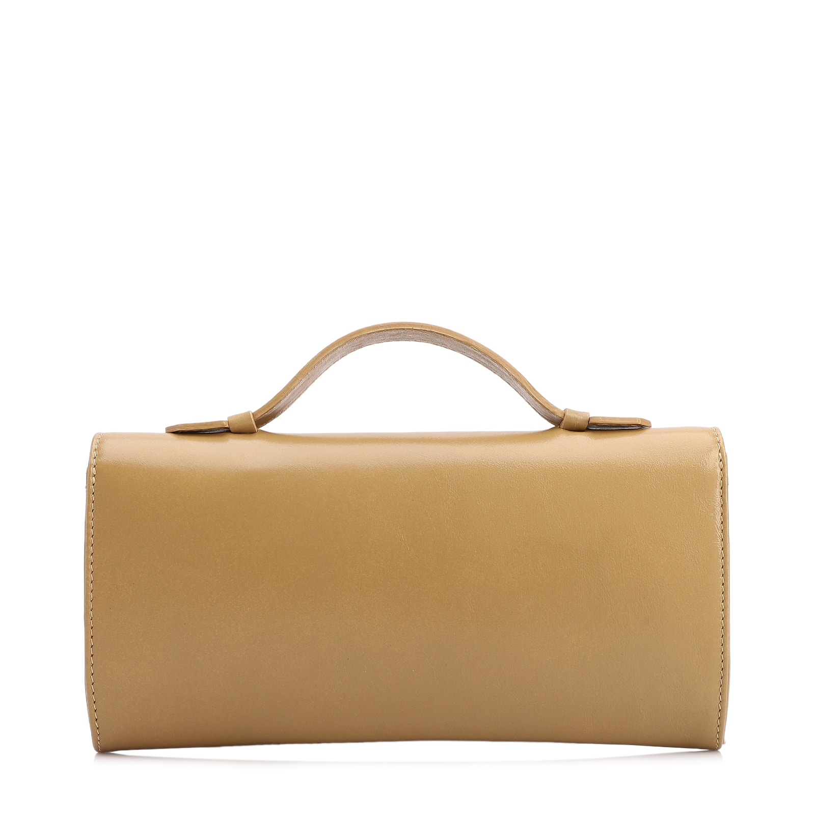 Bolsa De Mão Pequena Couro Bege Aplique Dourado