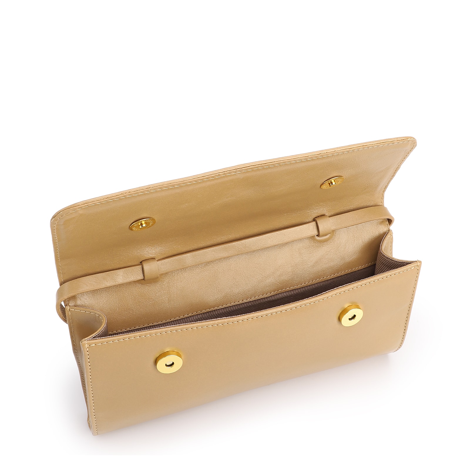 Bolsa De Mão Pequena Couro Bege Aplique Dourado