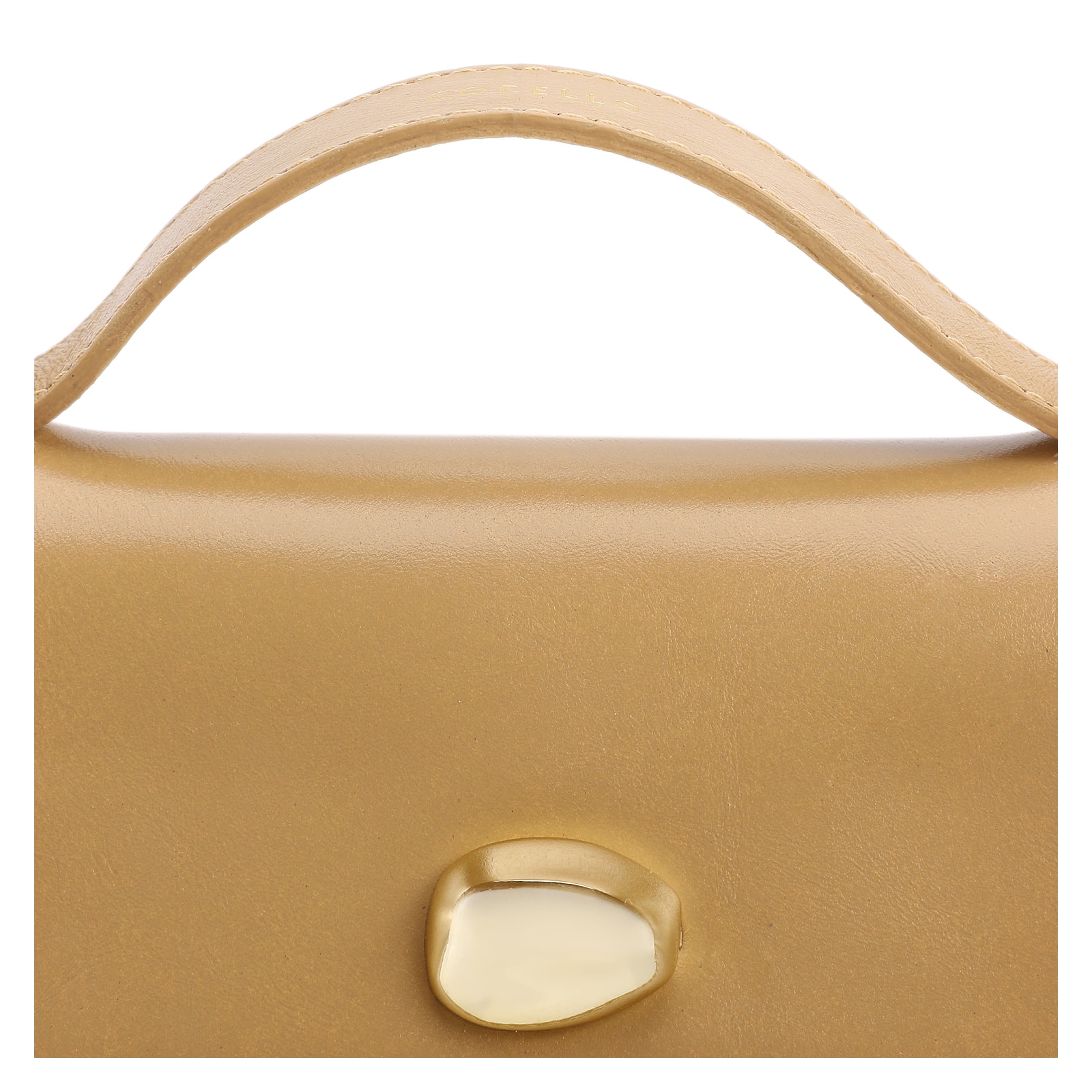 Bolsa De Mão Pequena Couro Bege Aplique Dourado
