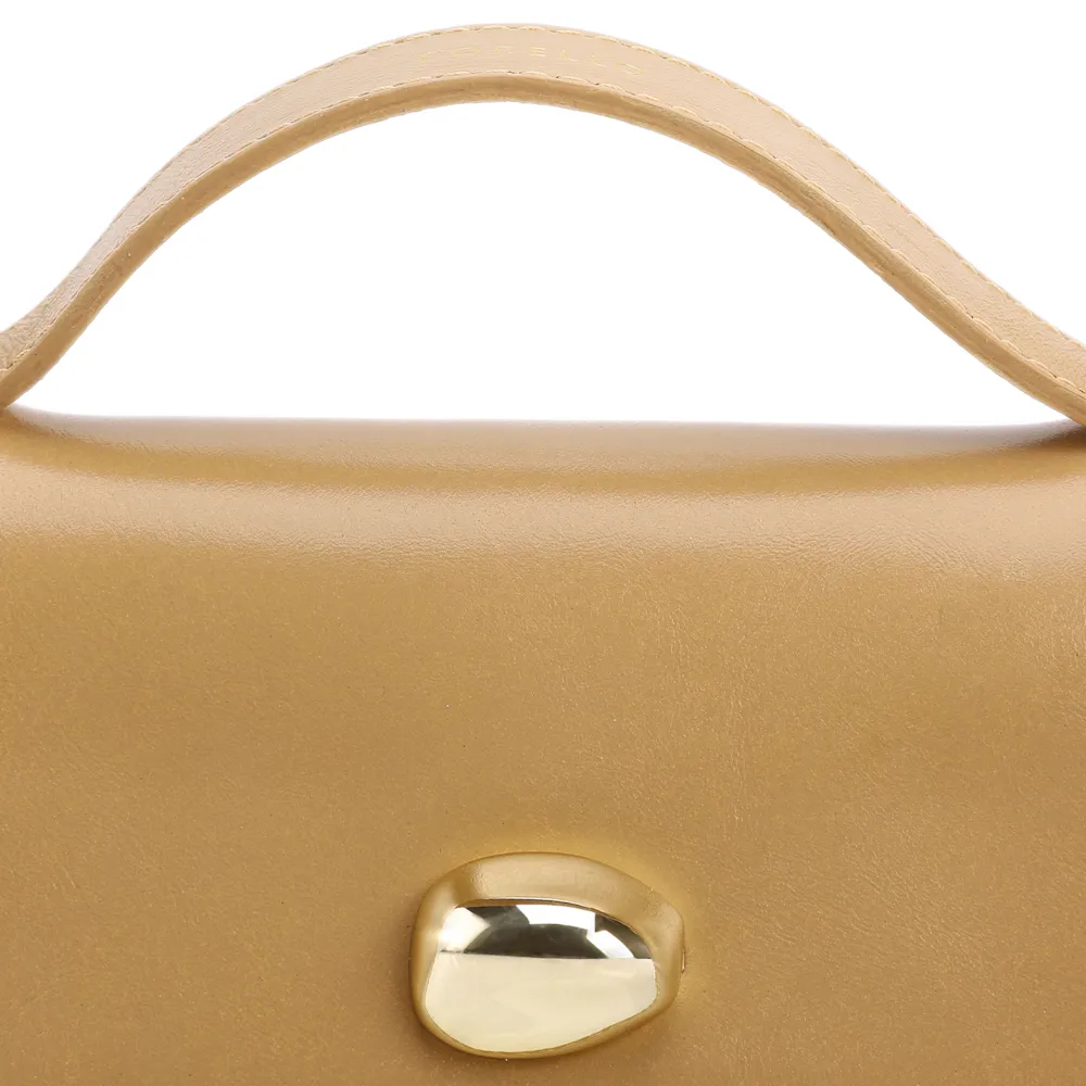 Bolsa De Mão Pequena Couro Bege Aplique Dourado - imagem 7