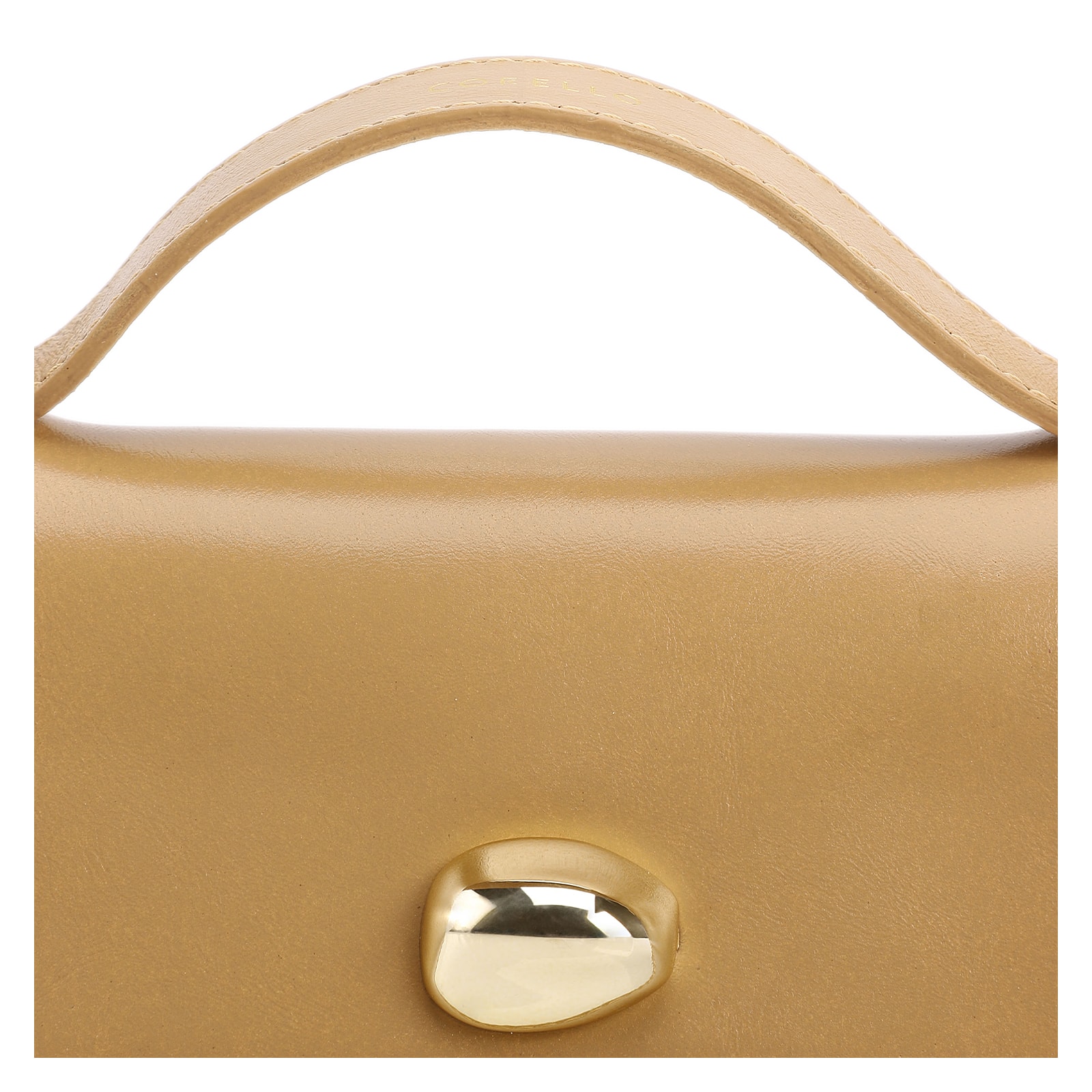 Bolsa De Mão Pequena Couro Bege Aplique Dourado