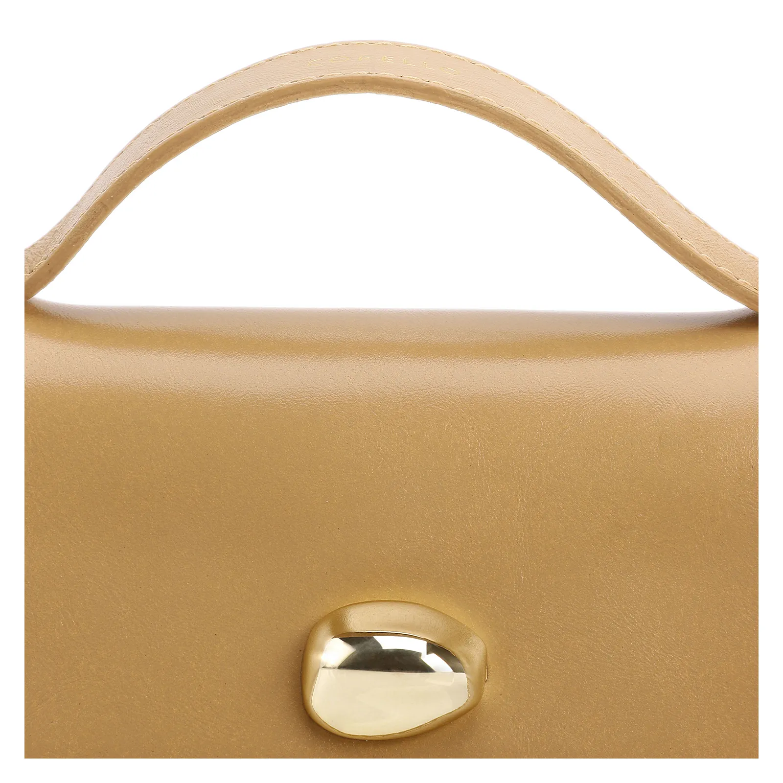 Bolsa De Mão Pequena Couro Bege Aplique Dourado